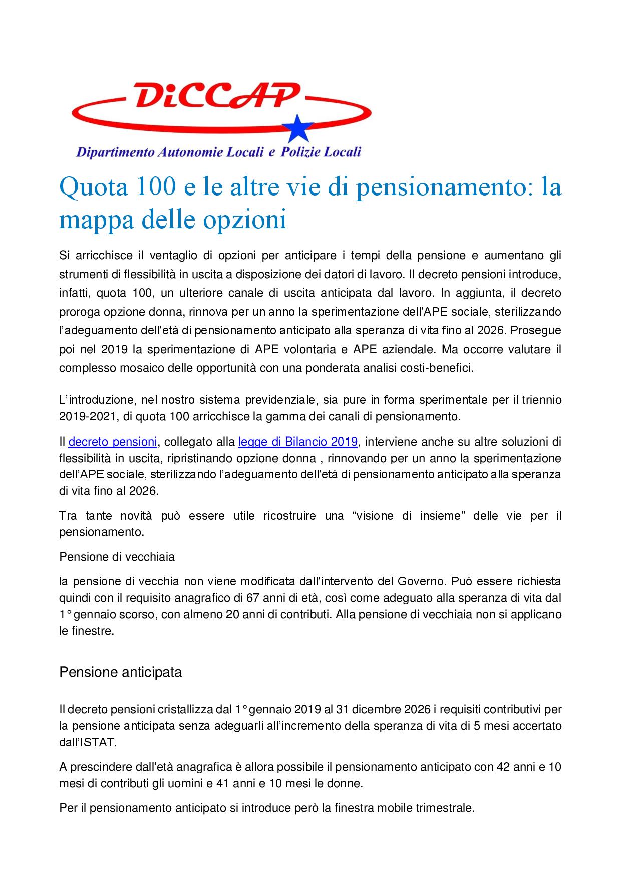 Quota 100 e le altre vie di pensionamento page 001